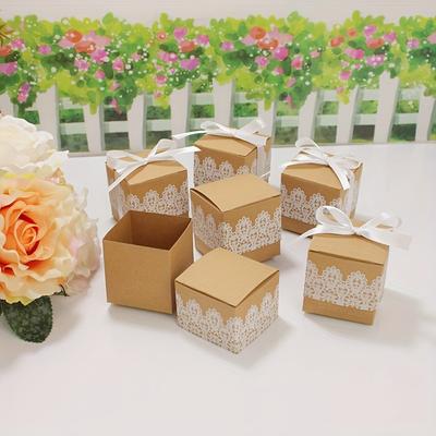 1set 50pcs Mini Kraft Candy Boxes Vintage Kraft Paper with Ribbon for Wedding Bridal Shower Travel Party DIY Decor