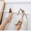 Fashion Versatile Temperament One-word Buckle with High Heels 2025 Summer New Pointed Head Shallow Mouth Thin Heel Hollow Sandals Women