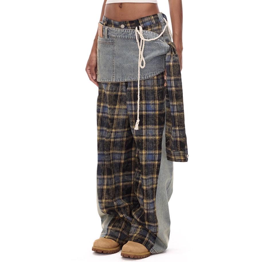Jeans Patchwork a Quadri Multistile Design Americano con Cintura Rimovibile - Collezione Autunno/Inverno