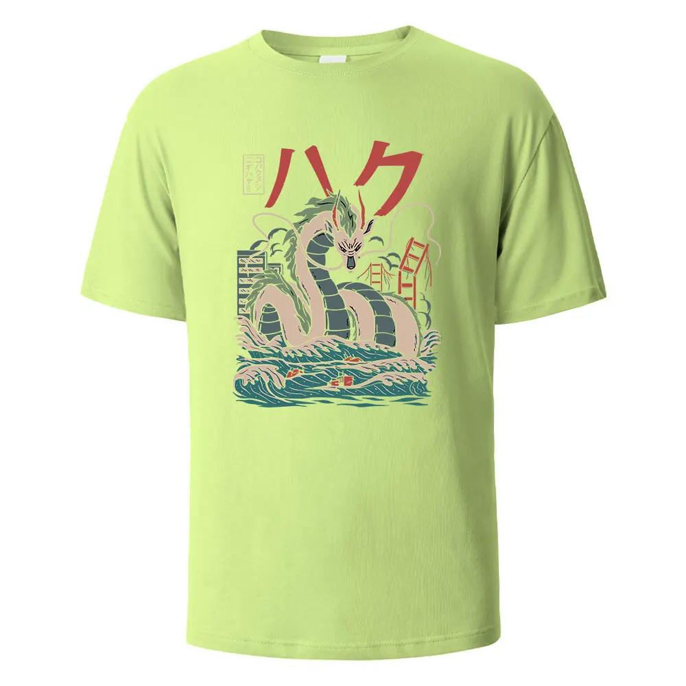 Dragon Printing Men‘s T-shirt Casual Breathable Tees 100%Cotton Funny  Loose Tops Street Oversized T-Shirts For Men Women O-neck