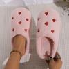 Cotton Slippers for Women, New Indoor Cotton Slippers for Autumn and Winter, Home Fleece Warm Soft-soled Heart-shaped Slippers