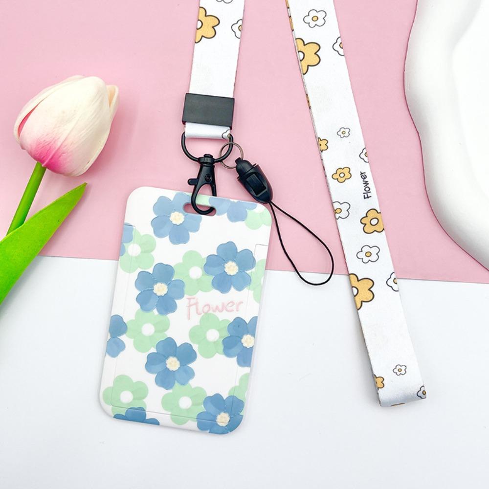 Sweet Floral Card Protective Sleeve Neck Strap Lanyard Card Holder Cute Card Case  ID/Bus/Bank Card