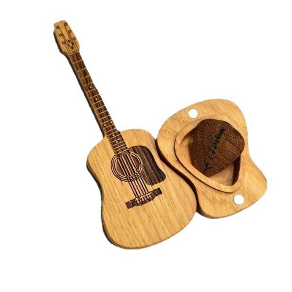Wooden Material Guitar Pick Box Guitar Shape Guitar Pick Case Musician Storage