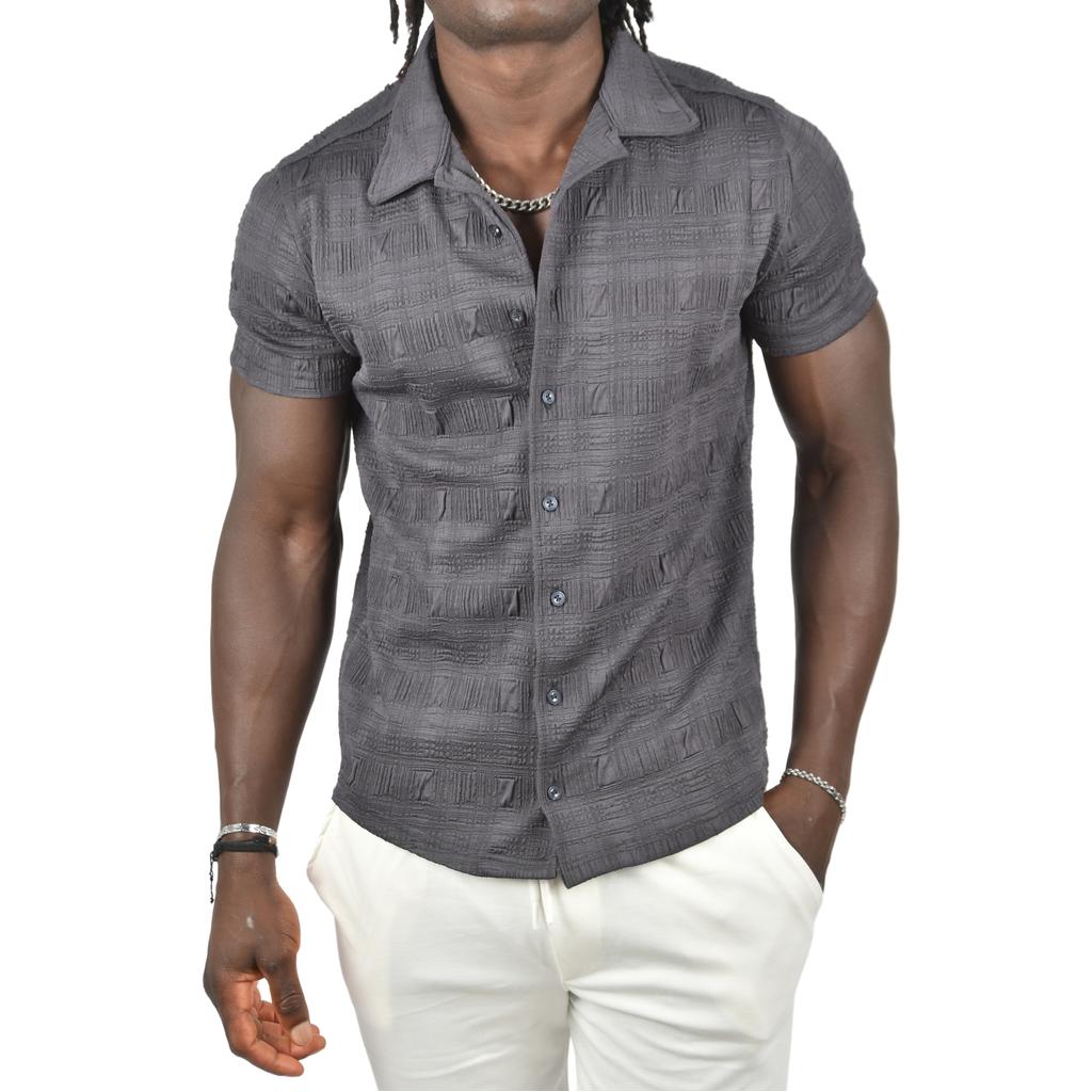 DeepSEA Oversized Shirt with Open Collar and Seersucker Buttons Short Sleeves 2403017