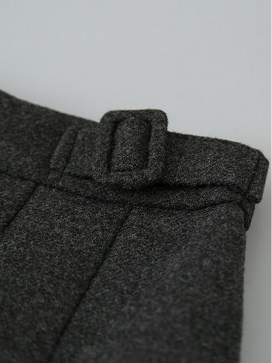 Miu-Style High-Waisted Pleated A-Line Mid-Length Wool Blend Skirt - Women's Versatile Solid Color Slimming Design