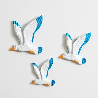 3Pcs Mediterranean Style Resin Seagulls Wall Hanging Ornaments 3D Birds Decor Crafts Beach Ornament Home Background Wall Pendant