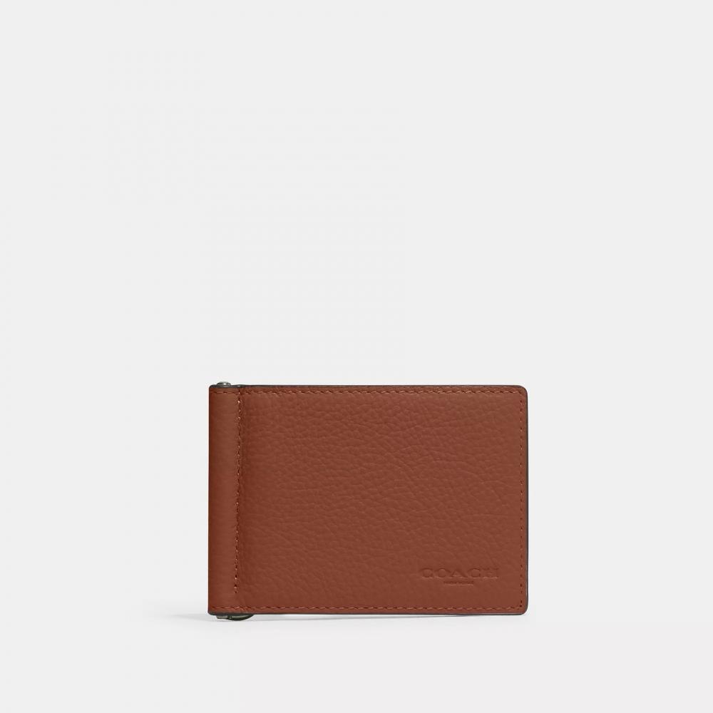 Coach Slim Money Clip Billfold Wallet Gunmetal Saddle