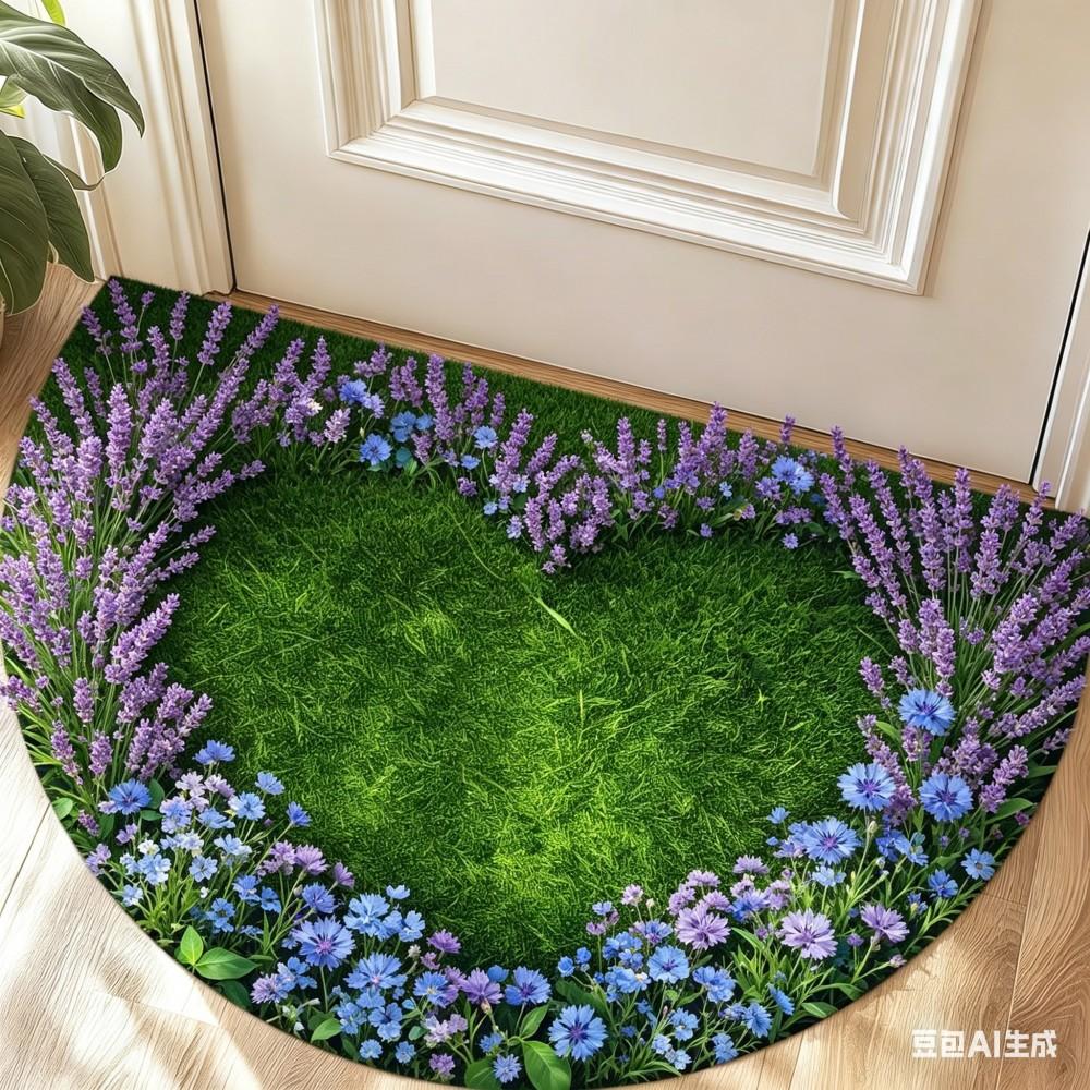 Groen Gras Wilde Bloemen Halve Cirkel Deurmat Bloementuin Welkom Kleed Antislip Entree Vloerkleed voor Huis Portaal Boerderij Decor 50x80cm-Felt