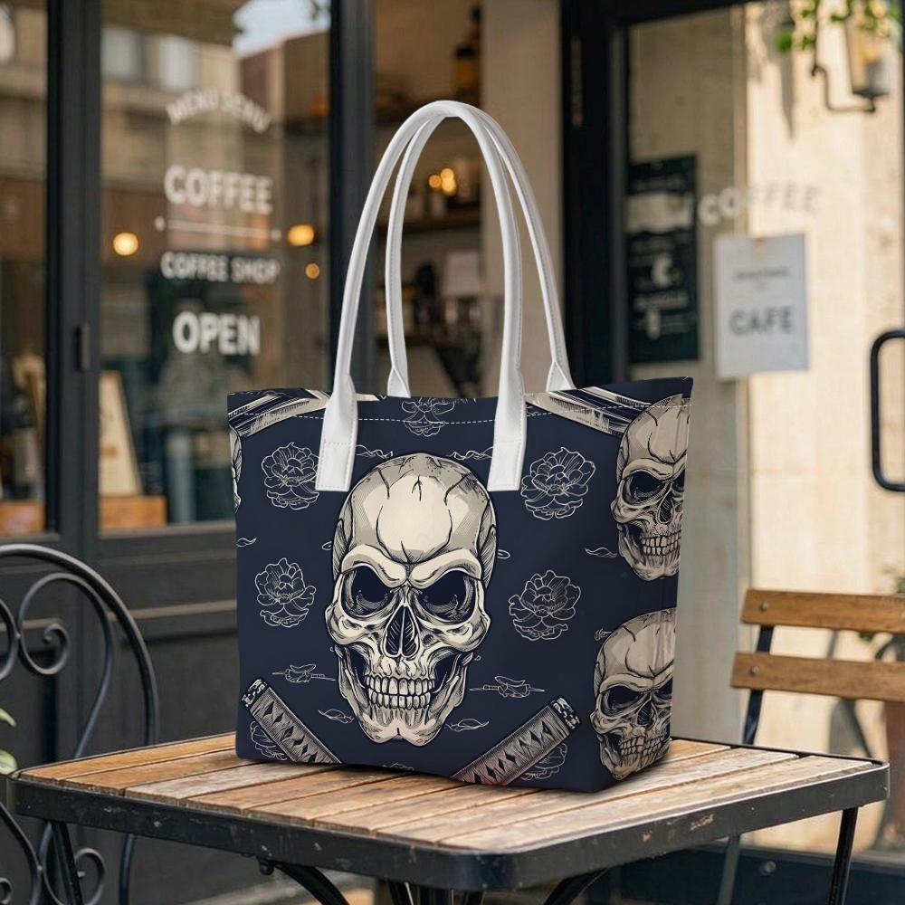 Gothic Skull Pattern Large Tote Bag Casual Daily Shoulder Handbag For Outdoor
