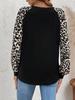 Ladies Casual Leopard Print Splice Long Sleeve Black T-Shirt Spring Autumn Fashion Animal Pattern Top for Women
