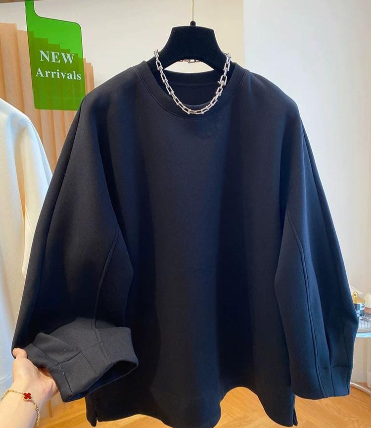 Sudadera de Manga Larga con Cuello Redondo para Mujer de Talla Grande Primavera Otoño Holgada Casual Estilo Perezoso Sudadera con Capucha Top Oversize Negro Blanco Jersey