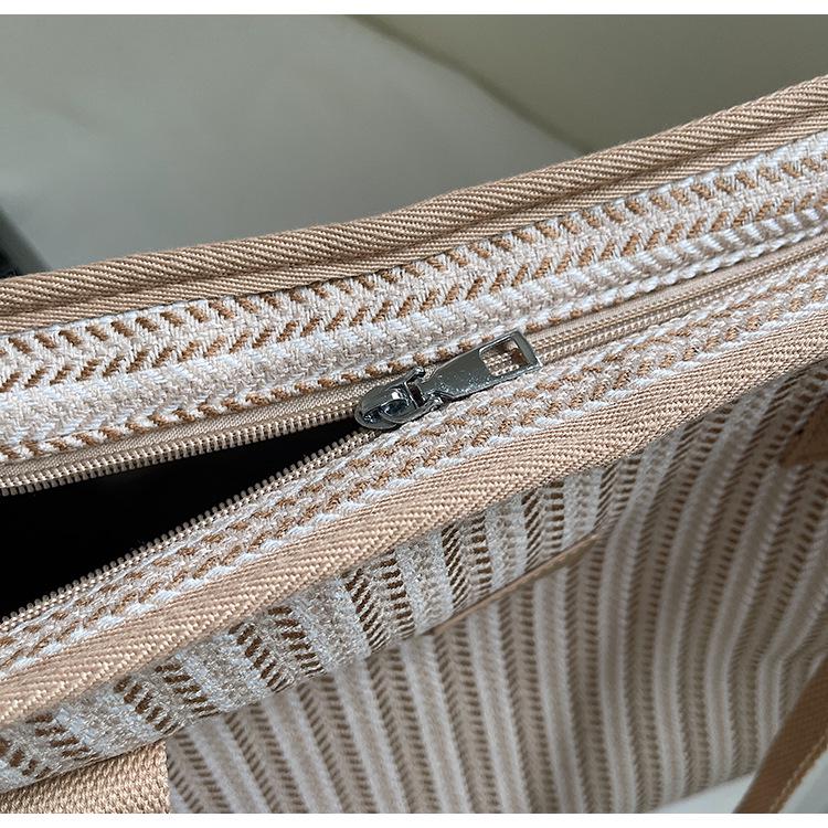 Borsa a Tote Grande in Tela Estiva 2025 da Donna - Borsa a Spalla Casual a Strisce per Studenti e Pendolari