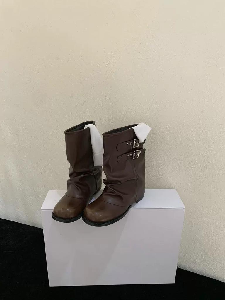 Fashion Autumn Winter Vintage Women Western Cowboy Boots Ladies Concise Thick Heel Short Botas Zapatos De Mujer