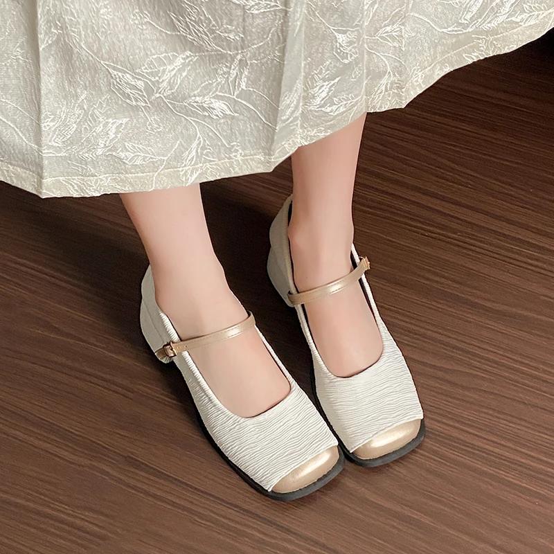 Neue Mary Jane Schuhe mit hohen Absätzen für Damen, eckige Zehenpartie, Sommer, dicker Absatz, elegant, flach, Riemchen mit Schnalle, Damen-Einzelschuhe