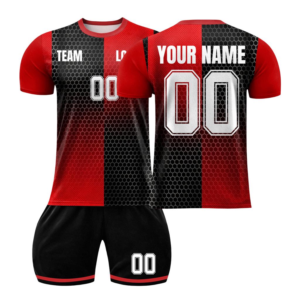 Men's Short Sleeve Sports Jersey Set Mesh Fabric Lightweight Breathable Soccer Uniform Shirt and Shorts Two Piece Athletic Outfit