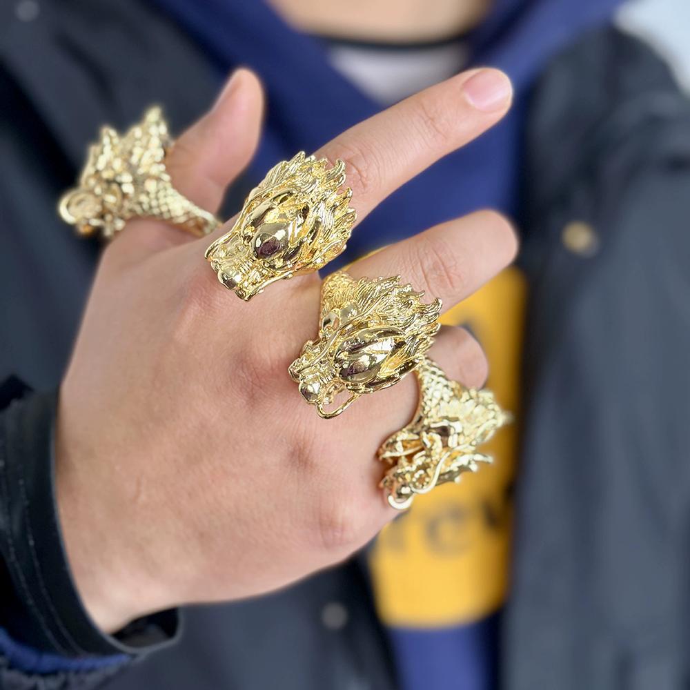 Punk Dragon Head Shape Personality Exaggerated Ring Men And Women Gold Opening Fashion Domineering Ring Jewelry