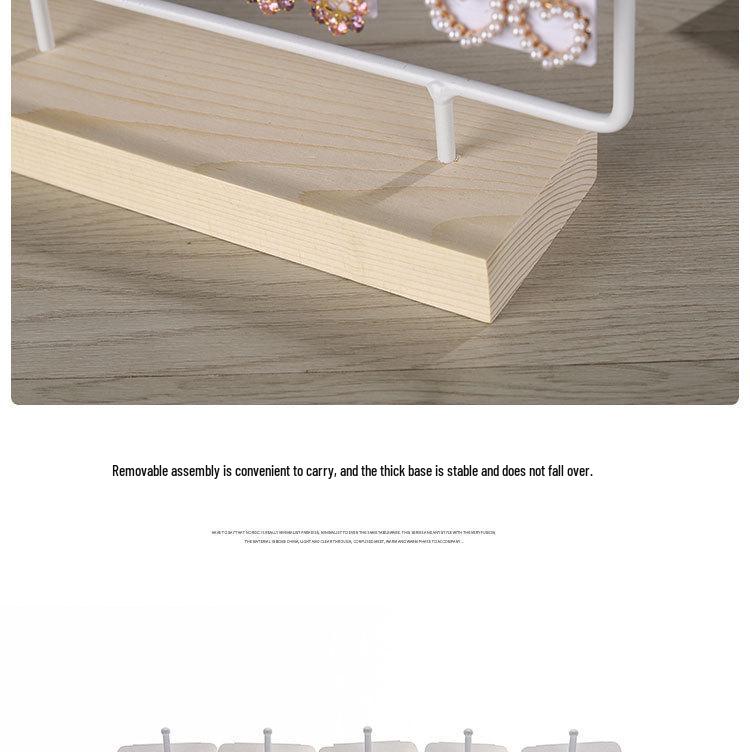 Solid Wood & Wrought Iron Earring Stand with Hooks - Jewelry Display & Storage Rack with Cardboard Packaging