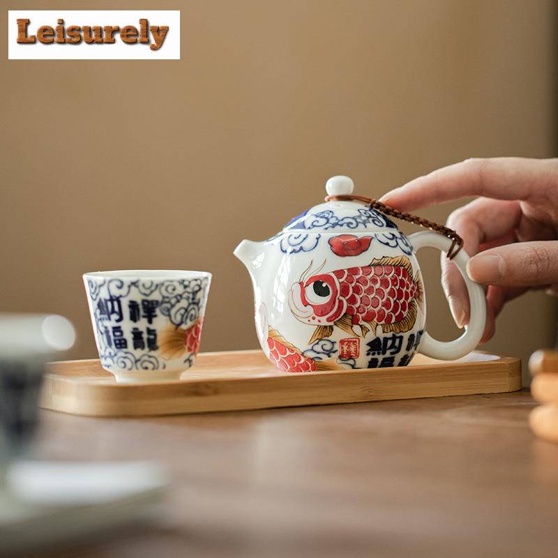 Chinese Dargon Fish Tea Set Kit Luxury Tea Set Complete Set 1 Pot 2 Cups Tea Maker Travel Tea Set Portable Camping Organizer