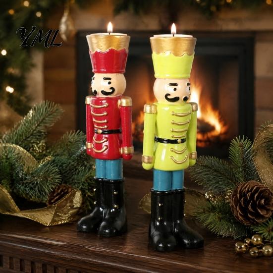 Christmas Gift for Kids Nutcracker Resin Candle Holder, Pastel Soldier Figurine Fireplace Decorations Desk Shelf, Festive Home Tabletop Decor, Holiday