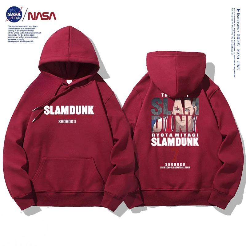 NASA joint autumn and winter cartoon slam dunk print student hooded sweatshirt men and women plus velvet long-sleeved pullover