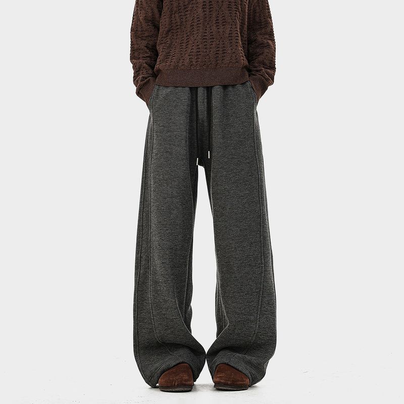 51 Hip-Hop American Minimalist Solid Color Patchwork Fleece-Lined Casual Wide-Leg Pants for Men and Women, Winter Thickened Drapey Sports Trousers