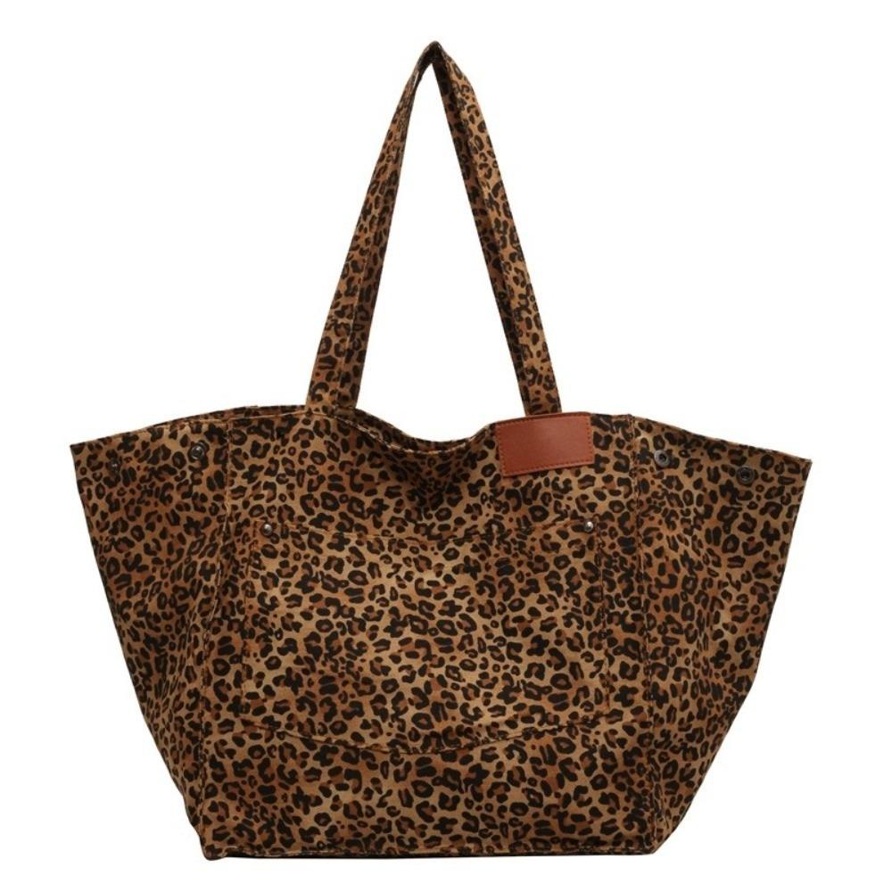 Large Capacity Leopard Print Shoulder Bag Square Women Handbag Simple Canvas Tote Bag  Shopping