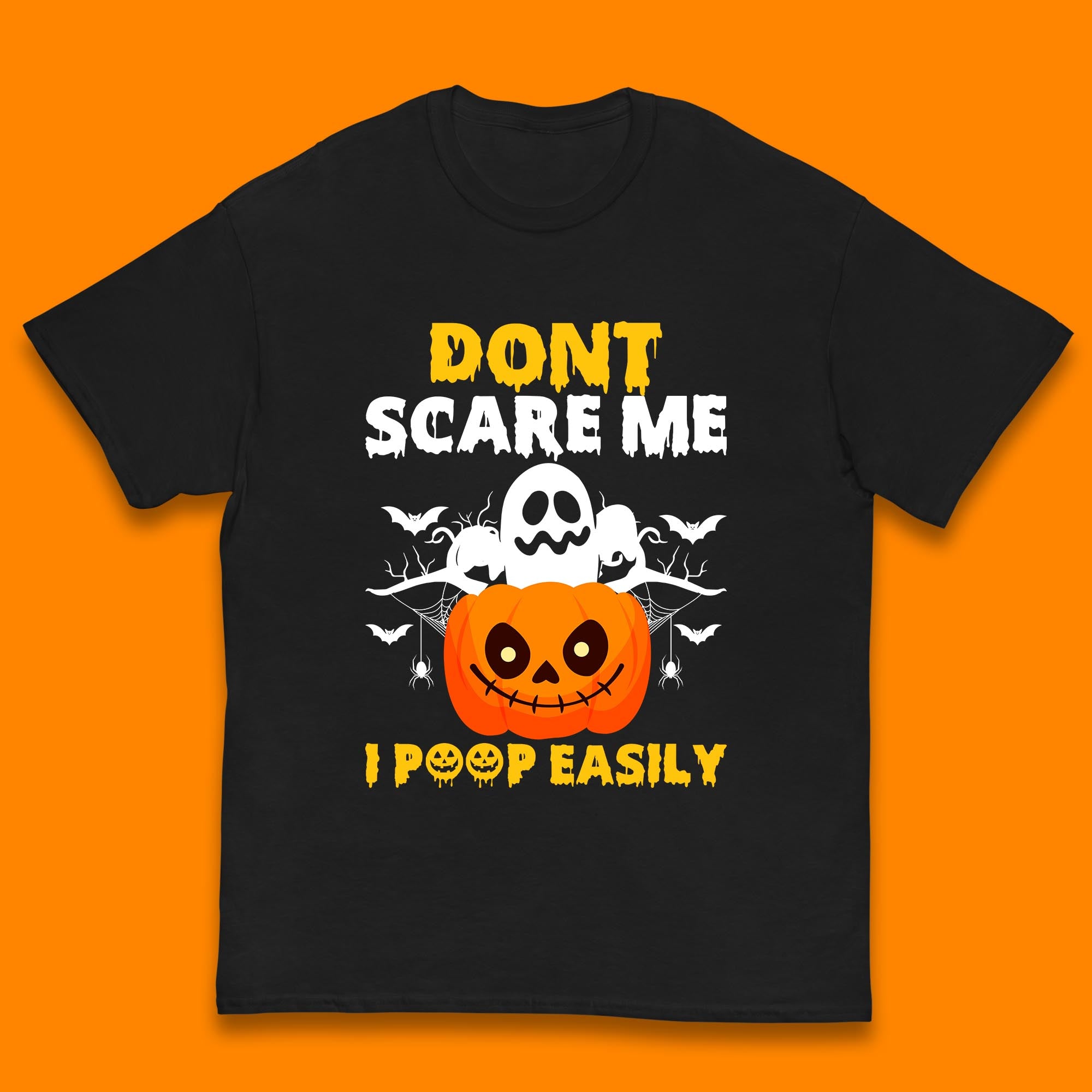 Don t Scare Me I Poop Easily Ghost Halloween Funny Meme Costume Kids T Shirt 160