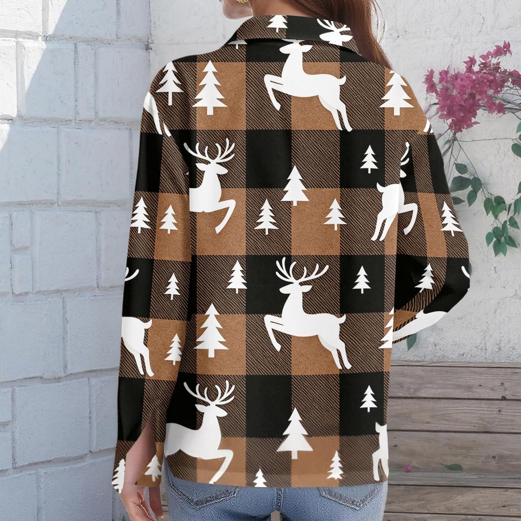 Women's Christmas Print Cardigan Long Sleeve Casual Top