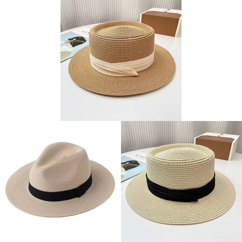 Womens Flat Top Sun Hat With Breathable Straw Material For Outdoor Activities