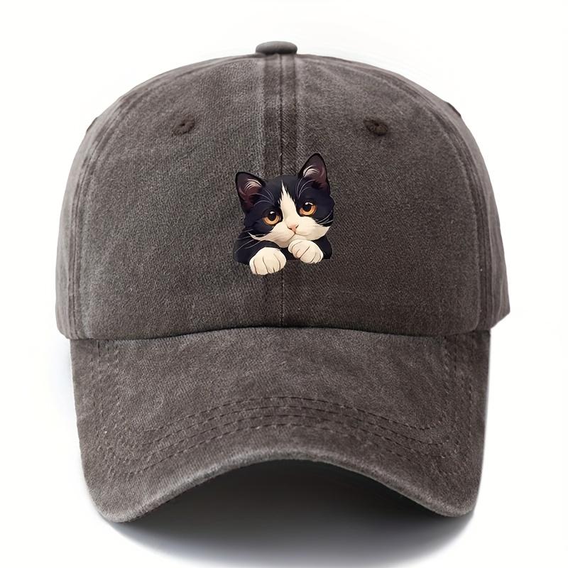 Simple Versatile Cute Cat Print Washed Vintage Soft Top Sunshade Baseball Cap Unisex Baseball Cap