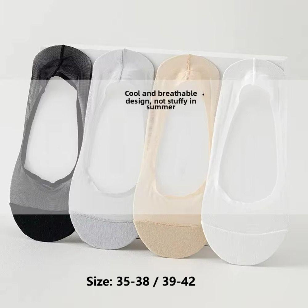 Halkfria Osynliga Båtsockor Bomullsbotten Isilkesstrumpor Mode Dam Båtsockor Sommar