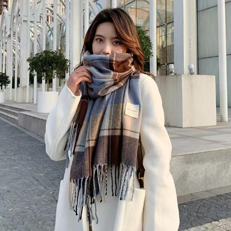Autumn And Winter Scarf Fashionable And Versatile Korean Style Plaid Thickened Scarf Warm Shawl For Male And Female Students