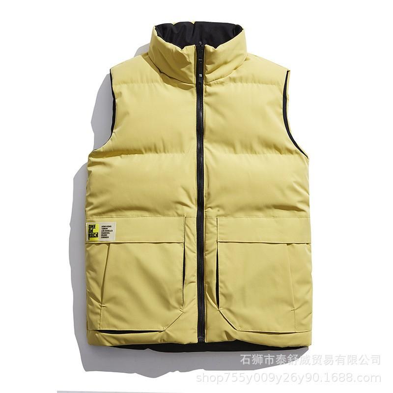 Mens Winter Puffer Vest Solid Color Casual Warm Down-Free Quilted Sleeveless Jacket With Zippered Pockets
