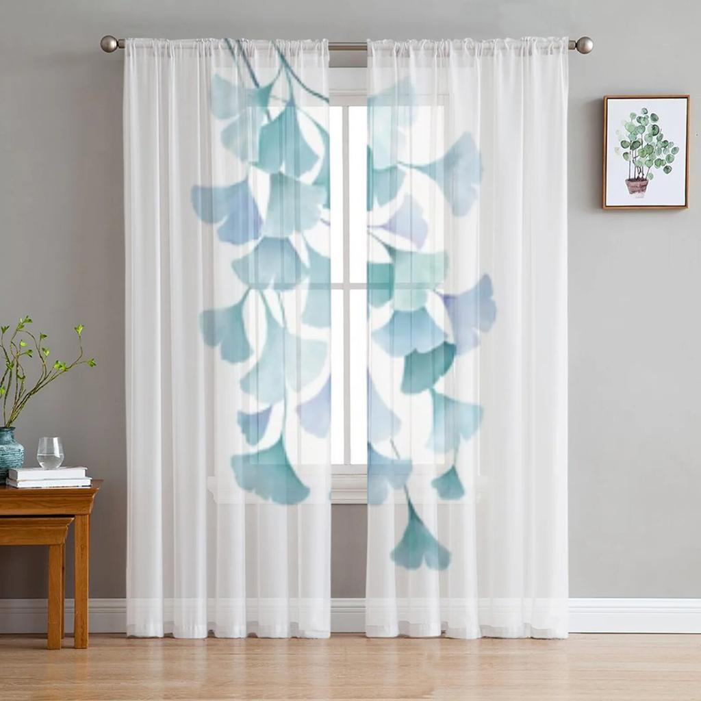 Schöne durchsichtige Vorhänge mit Ginkgo-Blättern für Wohnzimmer, Fenster, transparenter Voile-Tüll-Vorhang, Schlafzimmer-Vorhänge, Heimdekoration