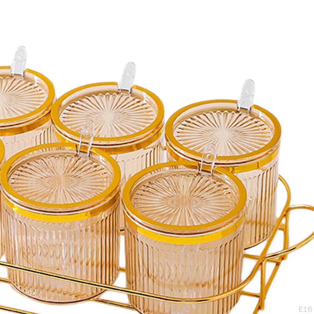 Condiment Jar Container with Holder Integrated Design Multifunction Spice Lids Spoon and for