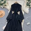 French Court Style Dress Women's Autumn High-end Single-breasted Waist and Thin Temperament Lace Long Dresses