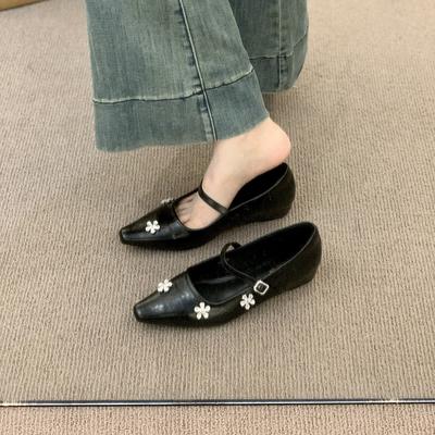FengLiDa innen erhöhende Blume Strass mit Rock Einzelschuhe Damen 2025 Herbst Silber Ballett Mary Jane Schuhe
