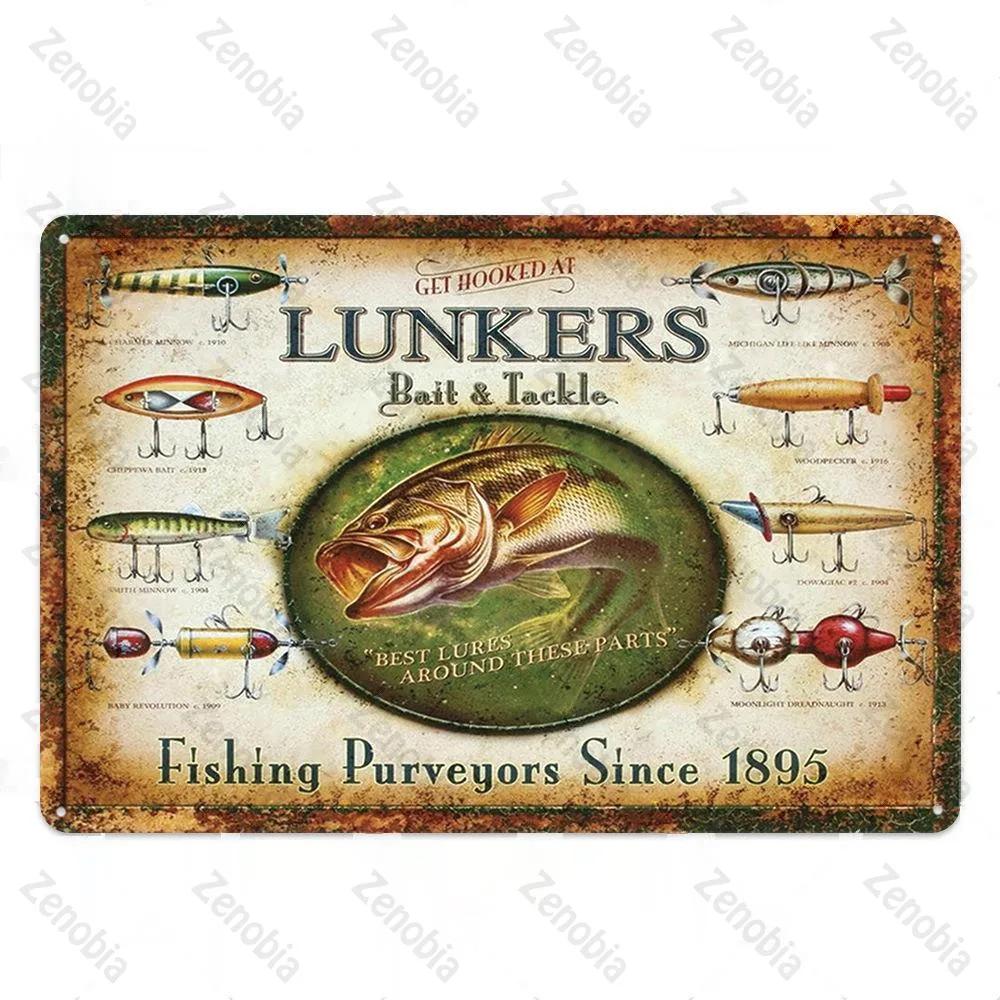 Fishing Decor Vintage Tin Sign Retro Metal Sign Wall Decor for Lake House Cabin Fishing Gift Metal Plate
