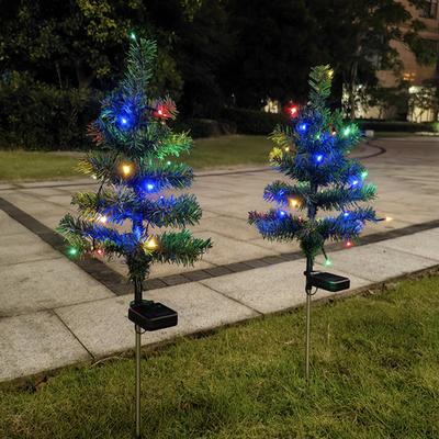 Yousheng Solar Powered Christmas Tree Light Outdoor LED Stake with 4 Colors Auto On/Off Waterproof Garden Decor for Yard Holiday