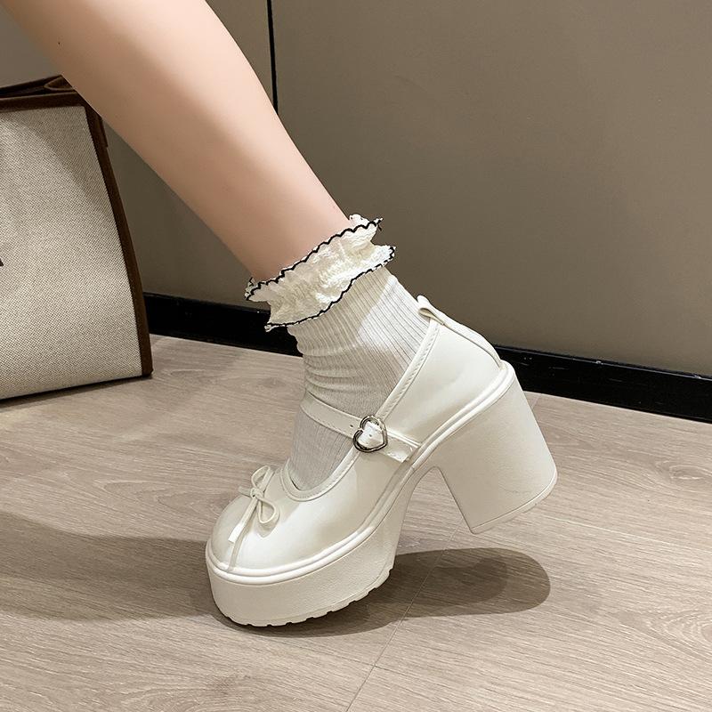 Fashion versatile thick-soled thick-heeled bow Mary Jane shoes women's shoes 2025 spring and autumn new comfortable high-heeled single shoes