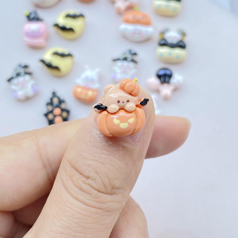 20 Pcs Cute Mini Halloween Bat Pumpkin Flat Back Resin Cabochons Scrapbooking DIY Jewelry Hairpin Craft Decoration Accessorie
