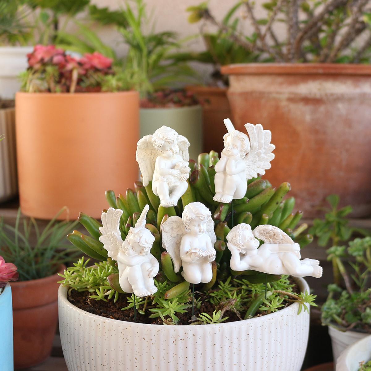 

5-Piece Garden Miniature Tree Angel Decorations, Creative Christmas/Easter Crafts, Resin Artwork