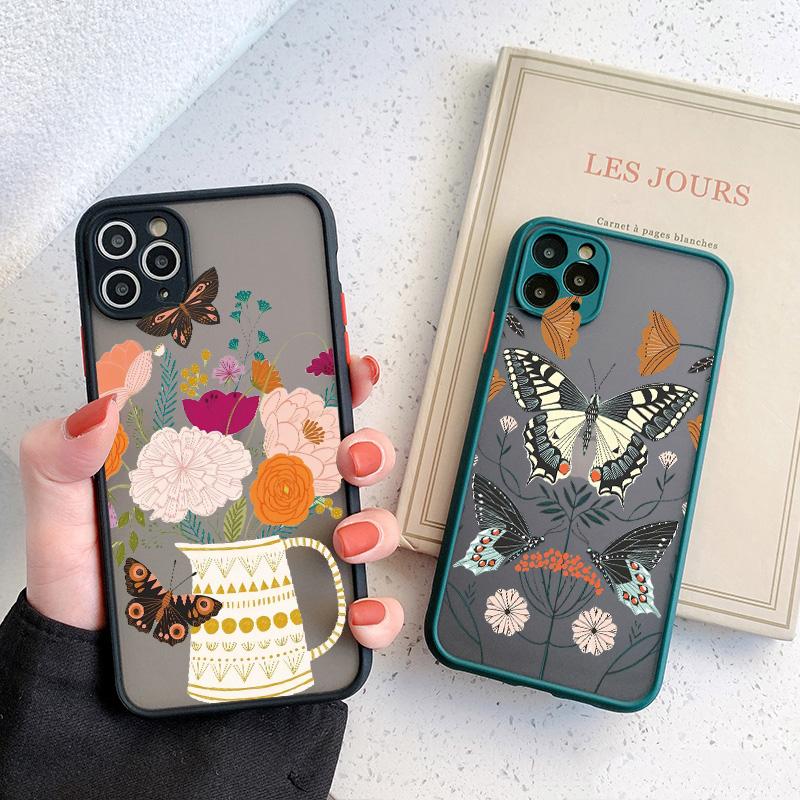 Flowers Butterfly Aesthetic Phone Case For iPhone 7 8 plus X XS MAX XR SE2 16 15 14 11 12 13 Pro Max Back Shockproof soft Cover
