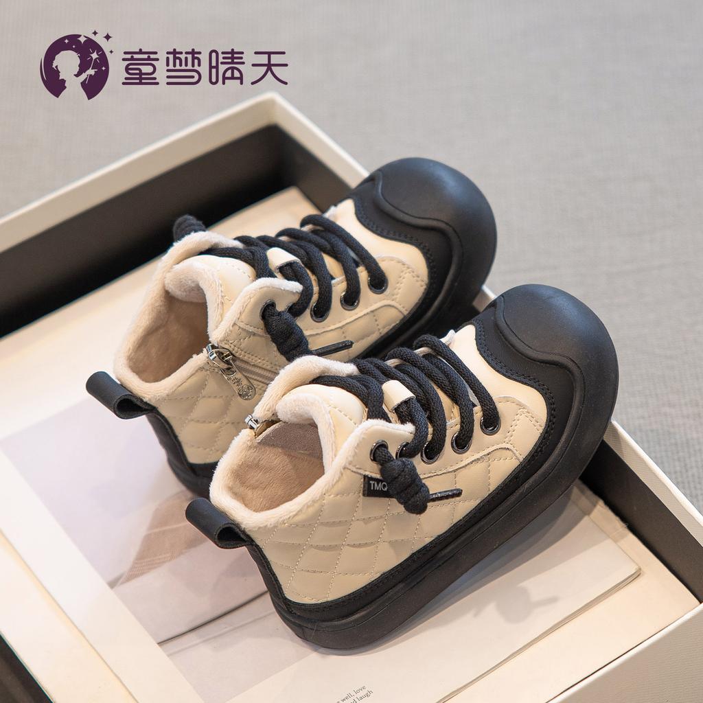 Girls' sports shoes autumn and winter 2025 new children's shoes velvet warm two cotton shoes winter older children's bread shoes