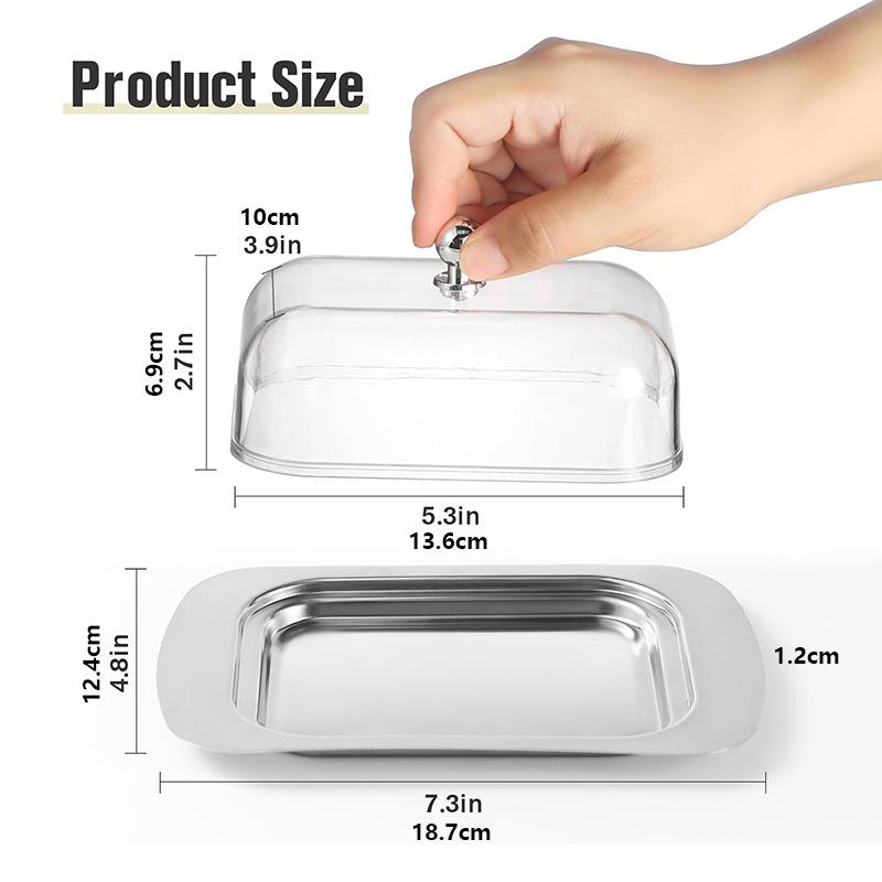 304 Stainless Steel Butter & Cheese Storage Dish with Clear Cover