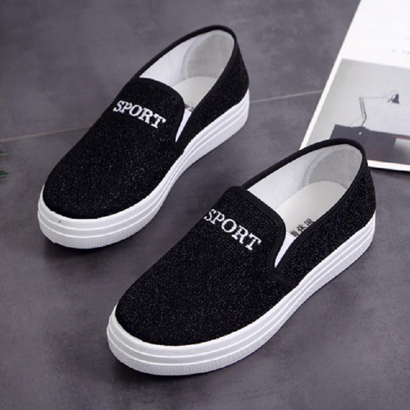 

Тканевые туфли, женская обувь, весенние туфли на плоской подошве, повседневные туфли со стременами для ленивых студентов, женская парусиновая обувь 35 чёрный