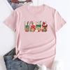 Summer Loose Christmas Print Pure Cotton Round Neck Short Sleeved T-Shirts Women’s