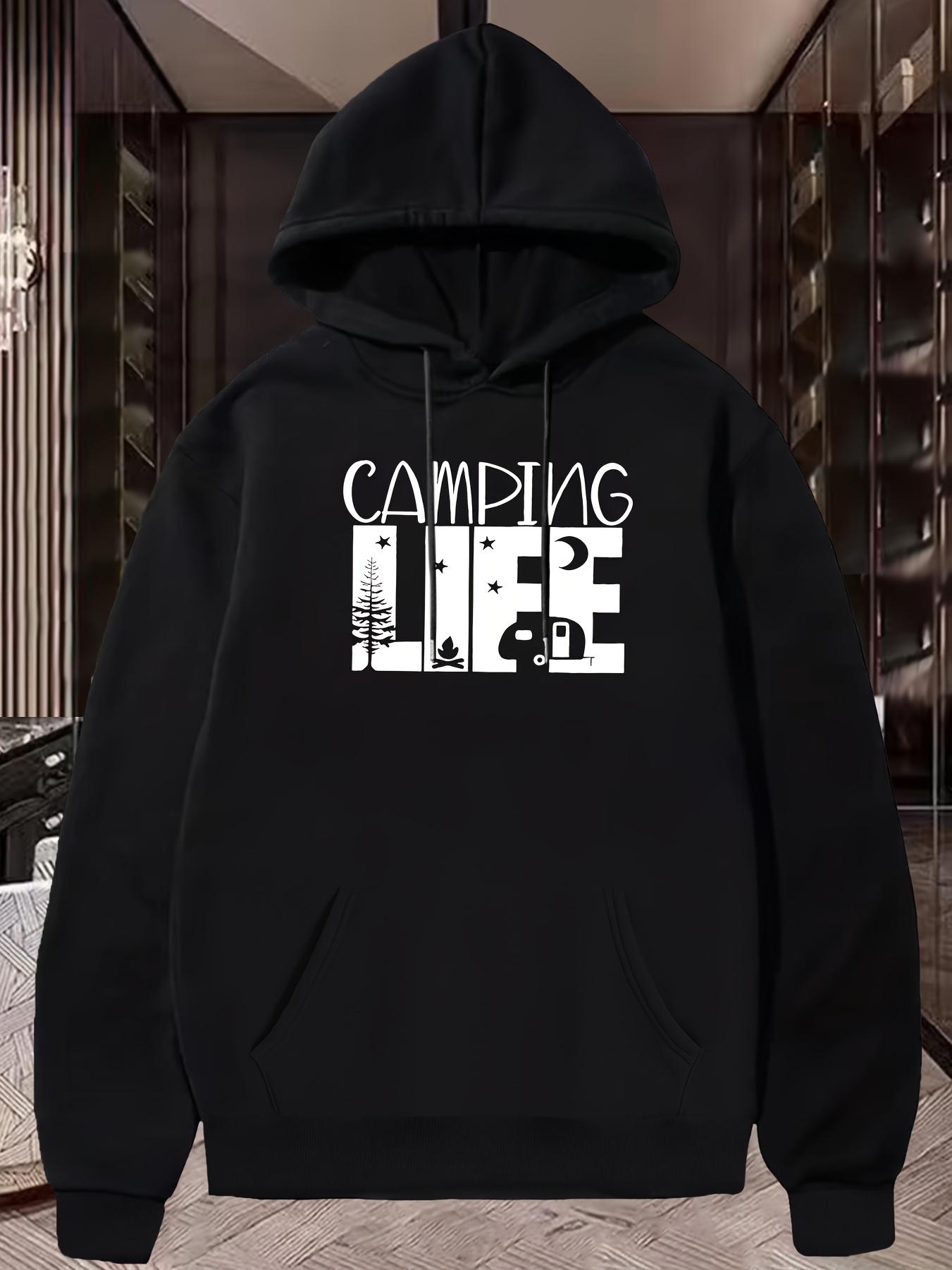 

Men s Oversized Camping Life Hoodie Mustard Yellow Graphic Print Sweatshirt with Pockets Hip-Hop Style for Fall and Winter 2XL