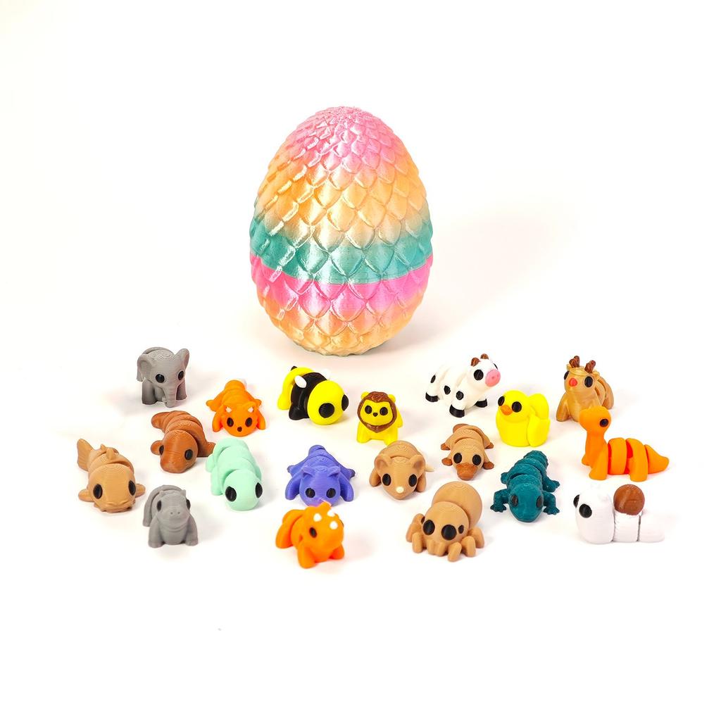 20PC 3D Printed Animal Figurines Set With 4.9 Inches Dragon Egg Articulated Flexible And Exquisitely