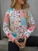 Damen 3D-Druck Geometrischer Patchwork Knopf Strickjacke - Rundhalsausschnitt, Langarm, Strickpullover für Frühling/Herbst